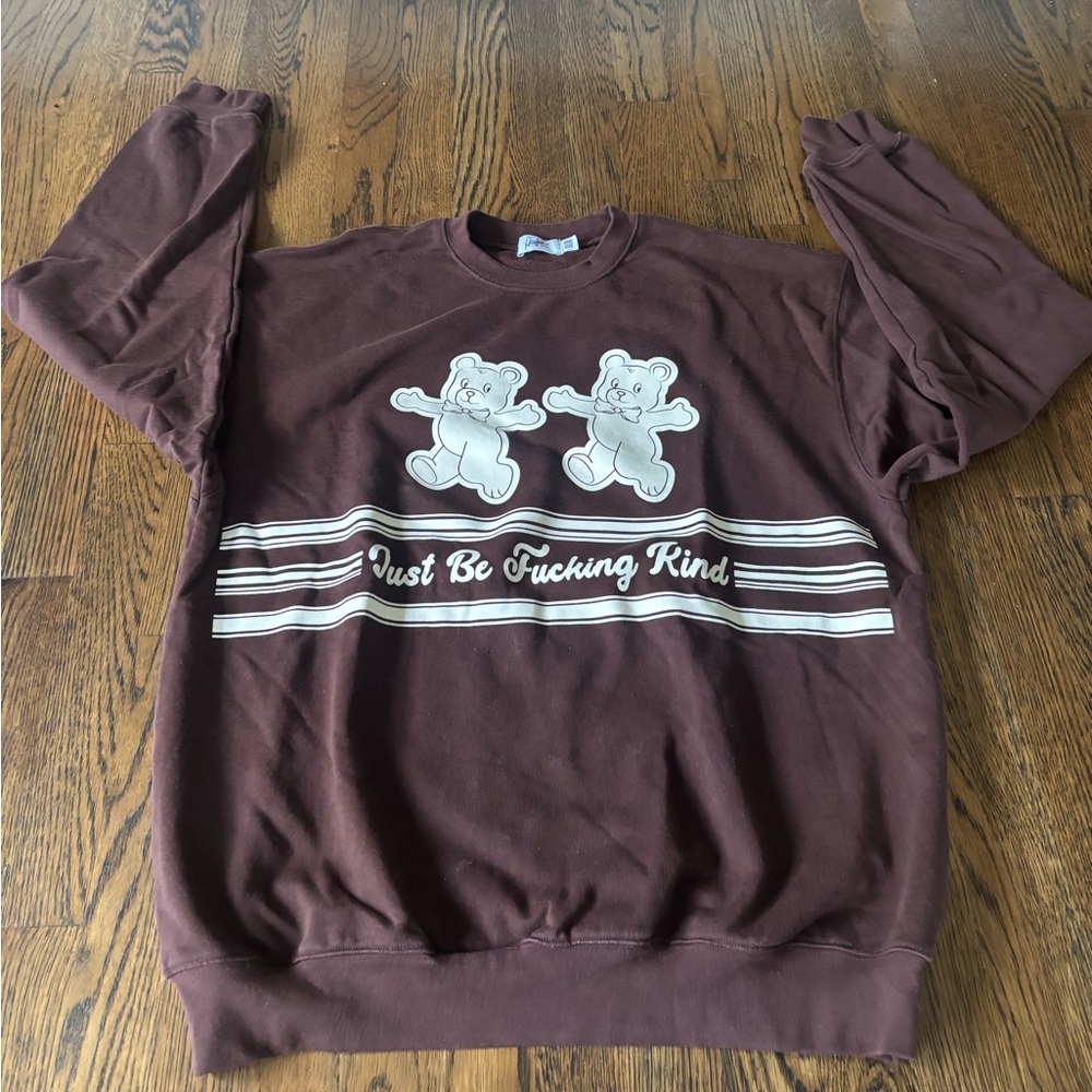 Brown Women’s Sweatshirt with Bear Print “Just be f*ing Nice”